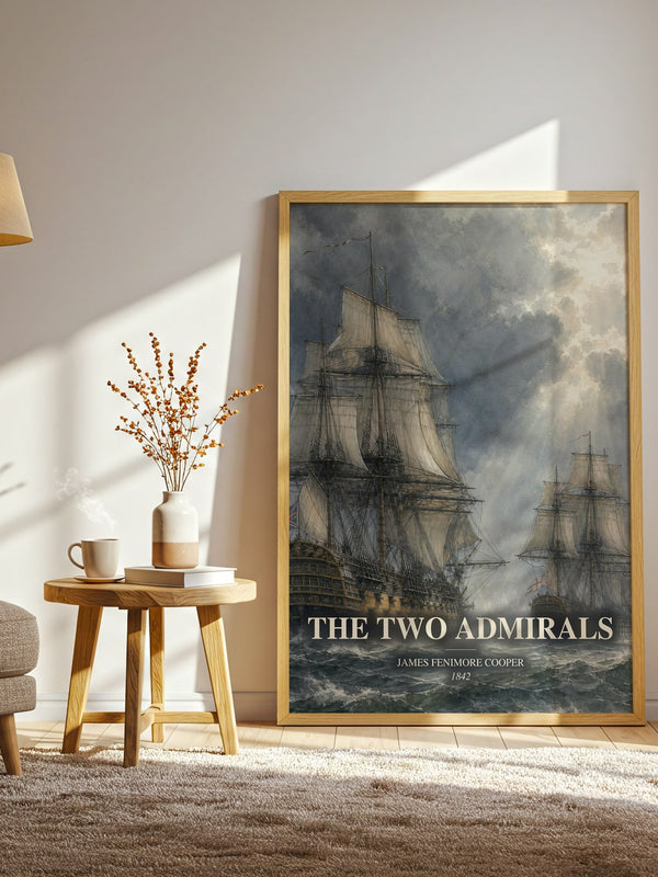 The Two Admirals watercolour print in frame leaning in hallway – historical fiction wall art