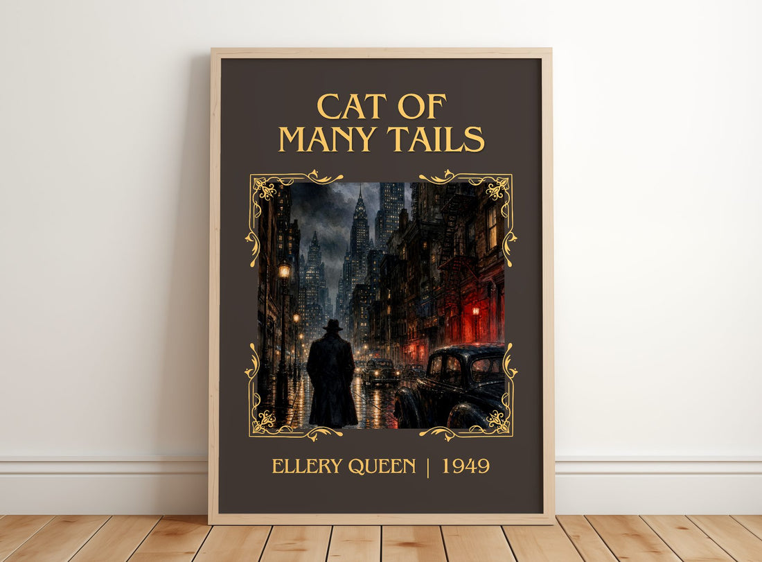Cat of Many Tails Classic Book Art Print by Ellery Queen – framed print leaning on a wooden floor
