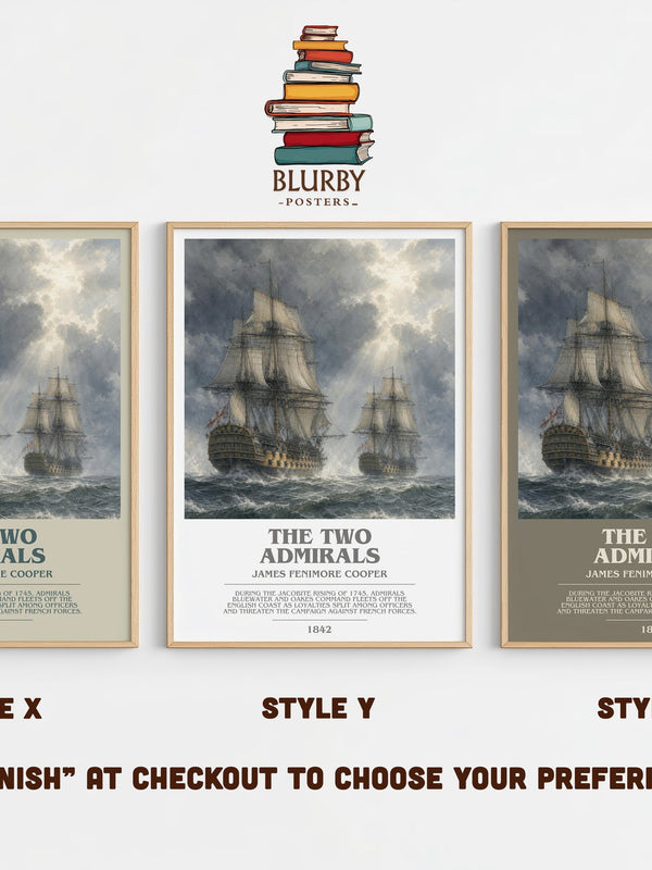 The Two Admirals bookish print in frame leaning in hallway – historical fiction wall art