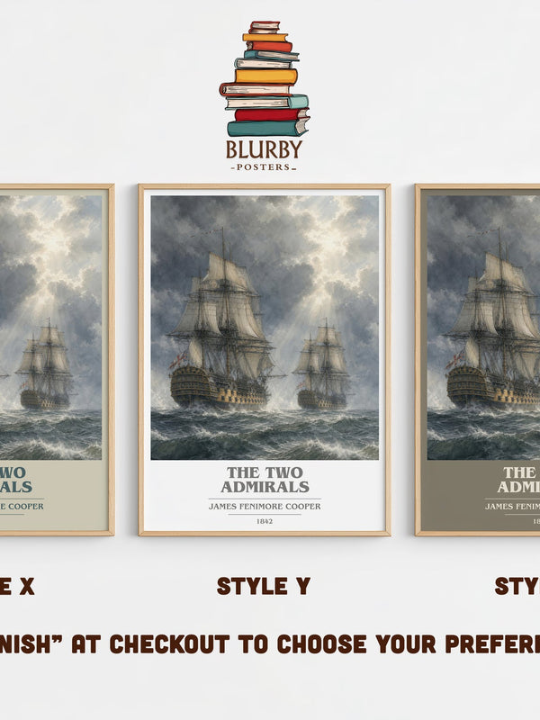 The Two Admirals book cover print in frame leaning in hallway – historical fiction wall art