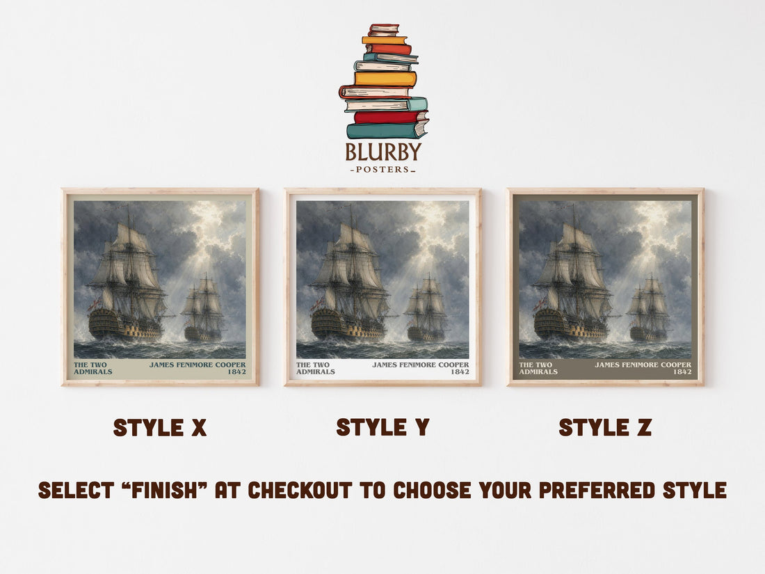 The Two Admirals literary print in frame leaning in hallway – historical fiction wall art (mockup)