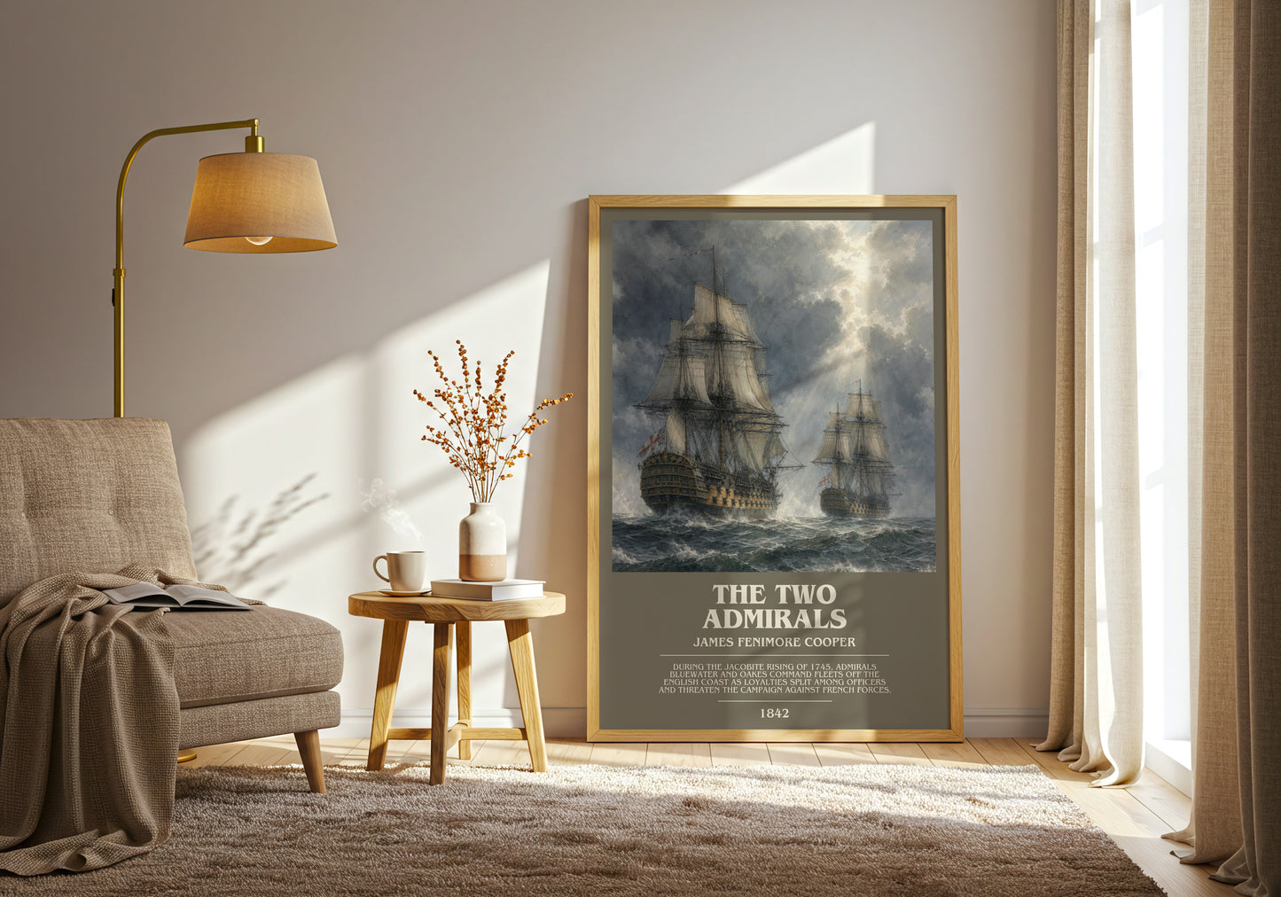 The Two Admirals bookish print on bookshelf – James Fenimore Cooper fan gift