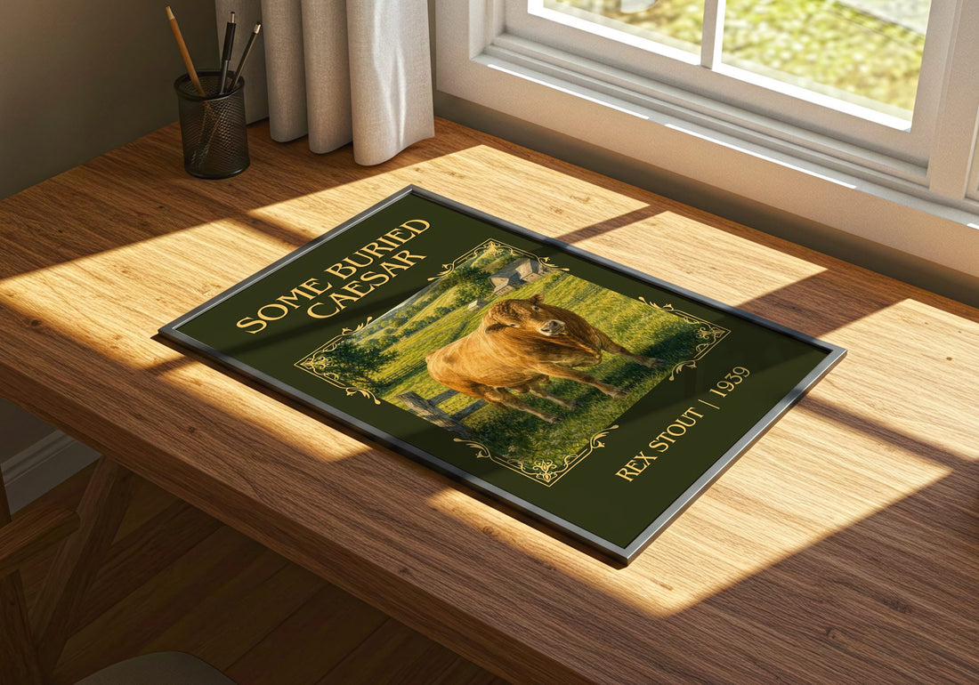 Some Buried Caesar Classic Book Art Print by Rex Stout – print on a sunlit desk