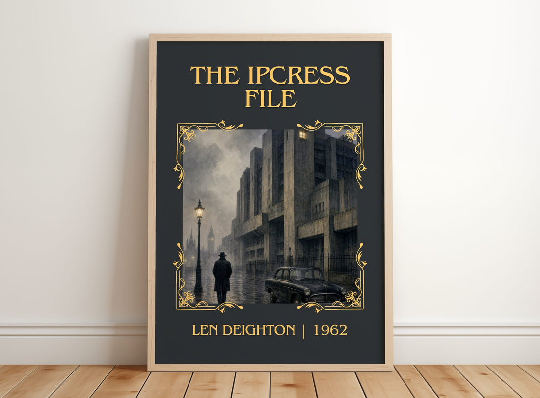 The Ipcress File Classic Book Art Print by Len Deighton – framed print leaning on a wooden floor