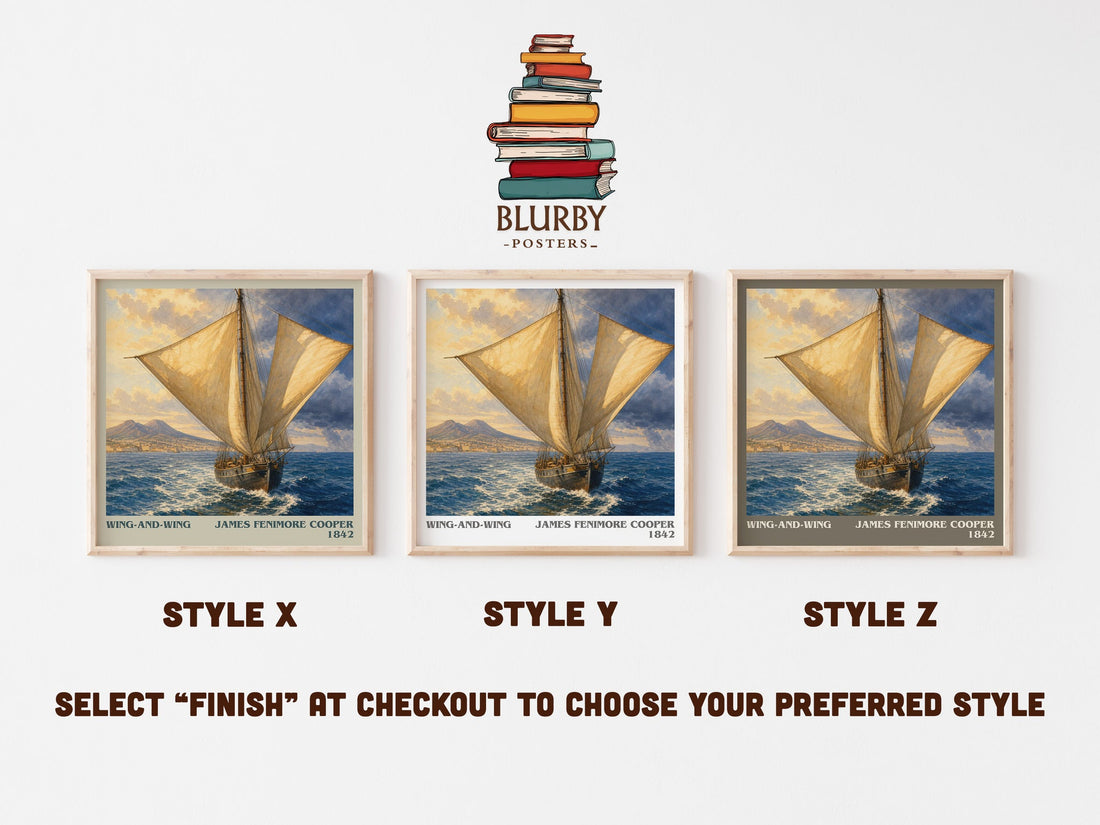 Wing-And-Wing literary print in frame leaning in hallway – historical fiction wall art (mockup)