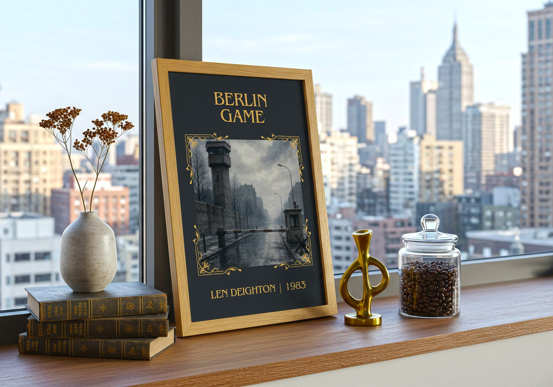 Berlin Game Classic Book Art Print by Len Deighton – framed print on a city-view windowsill
