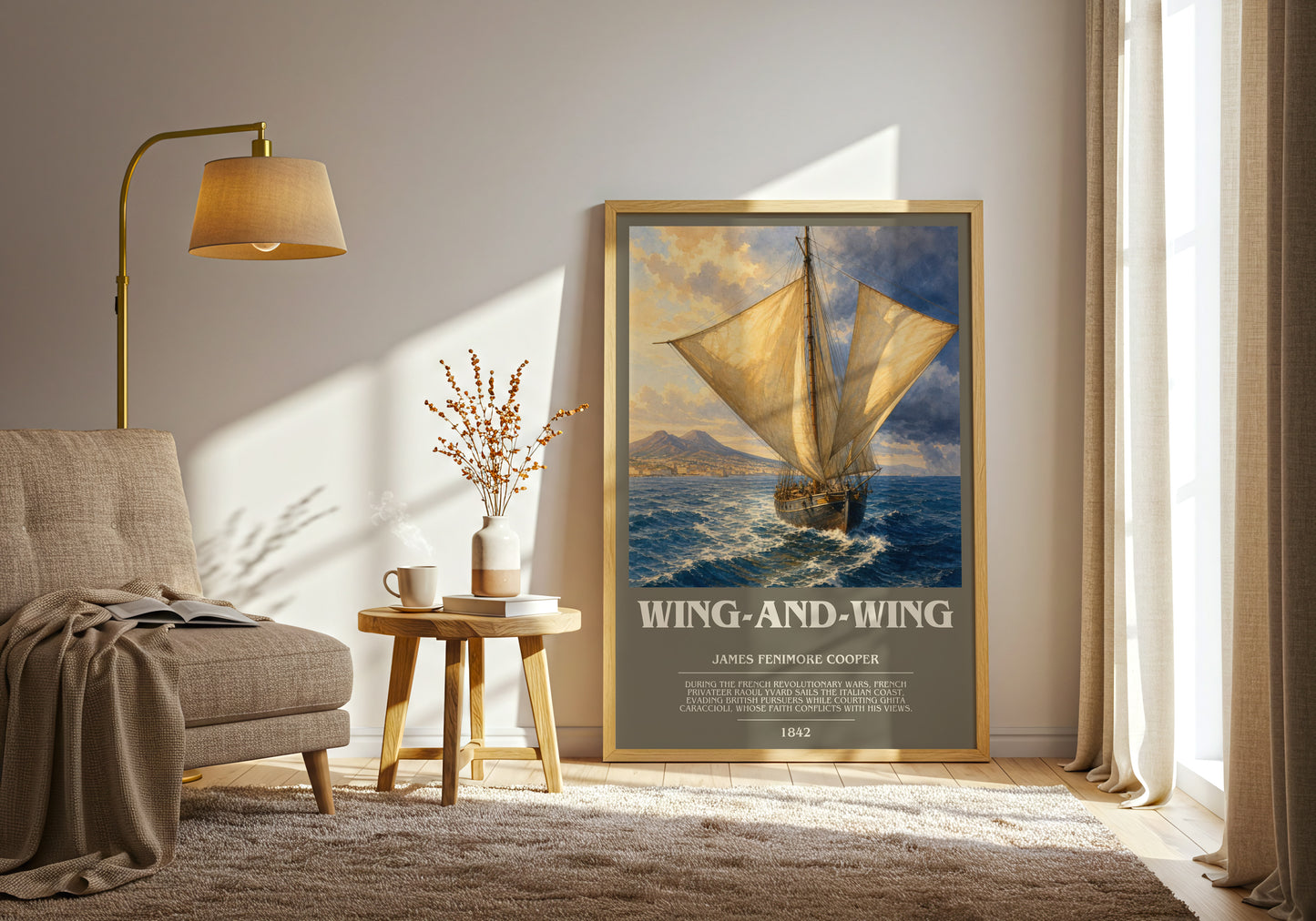 Wing-And-Wing bookish print on bookshelf – James Fenimore Cooper fan gift