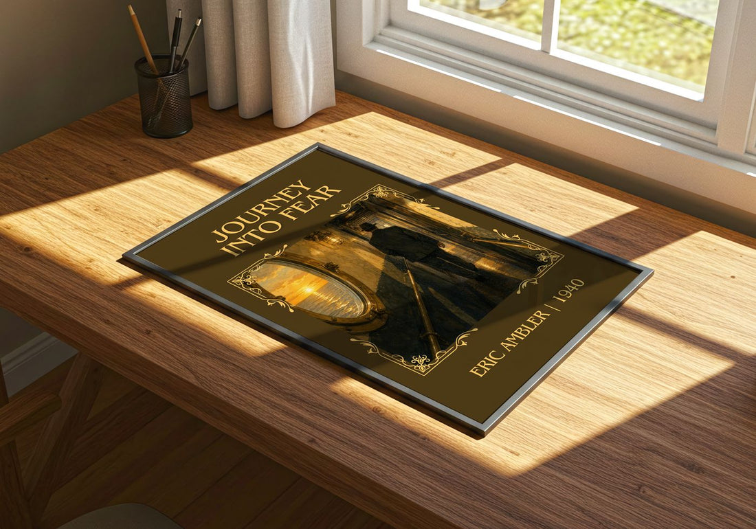 Journey into Fear Classic Book Art Print by Eric Ambler – print on a sunlit desk