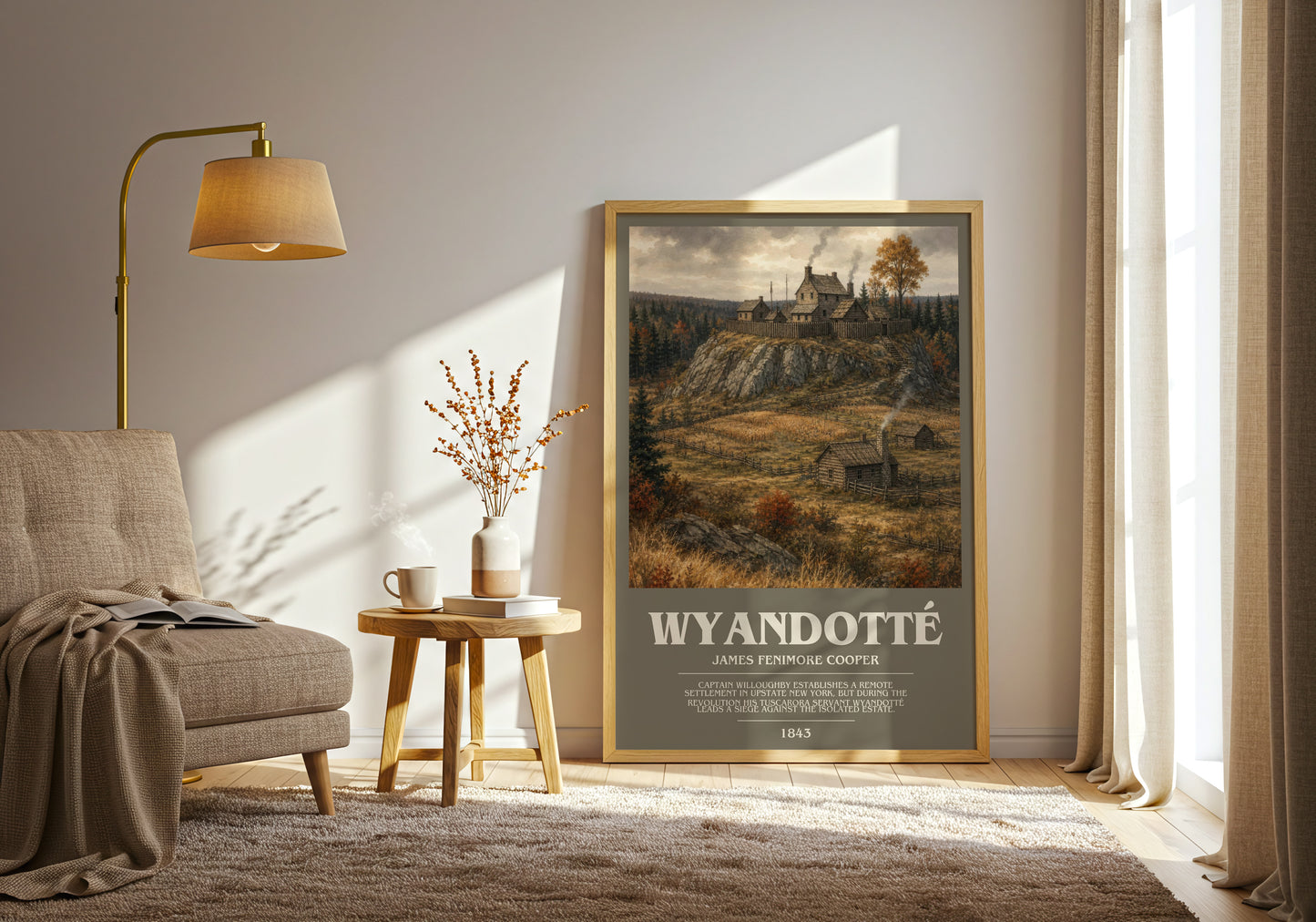 Wyandotté bookish print on bookshelf – James Fenimore Cooper fan gift