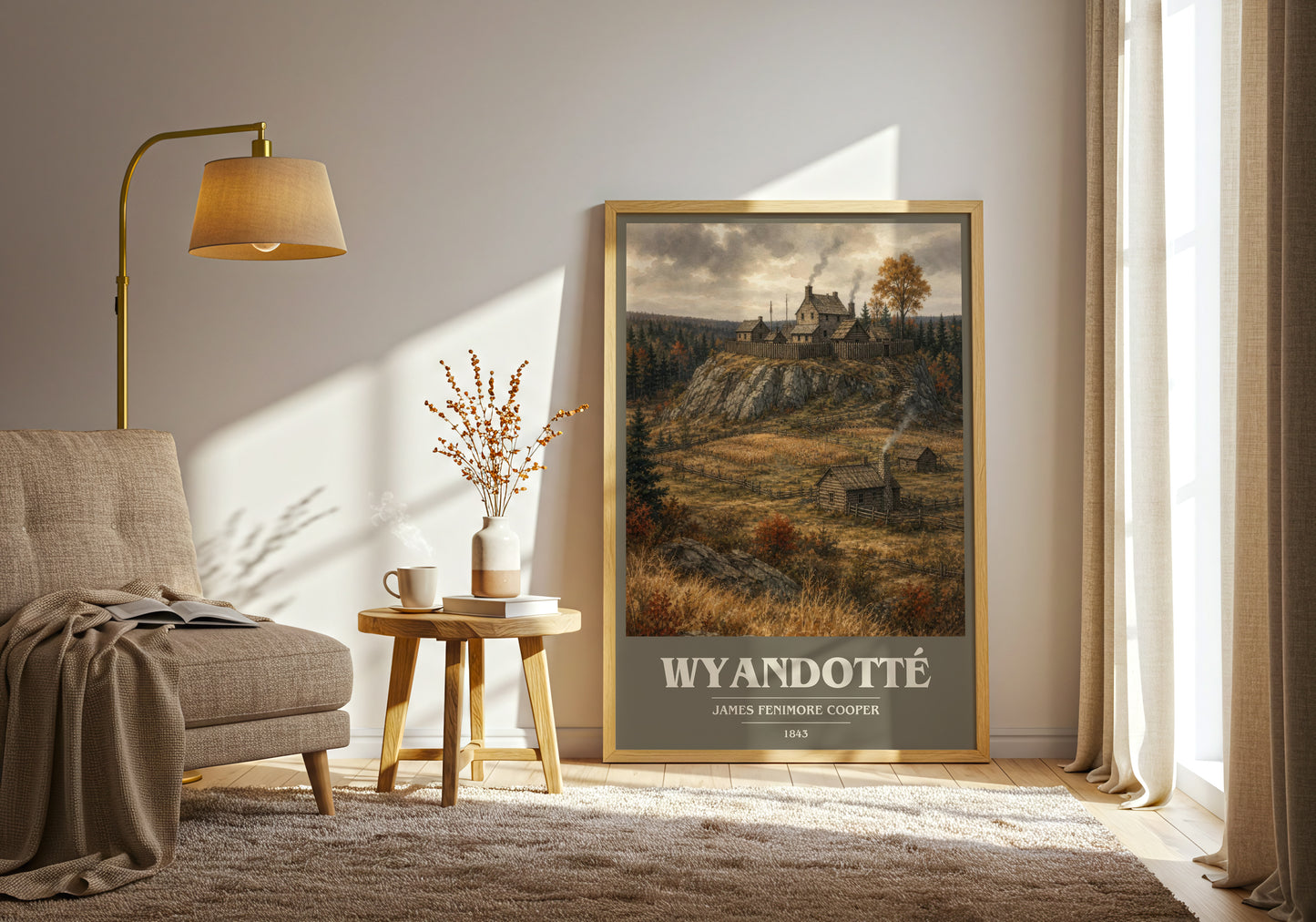 Wyandotté book cover print on bookshelf – James Fenimore Cooper fan gift