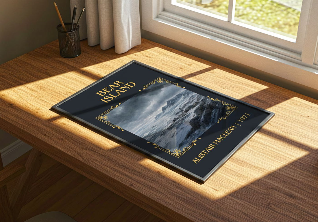 Bear Island Classic Book Art Print by Alistair MacLean – print on a sunlit desk