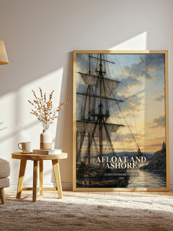 Afloat And Ashore watercolour print in frame leaning in hallway – adventure wall art