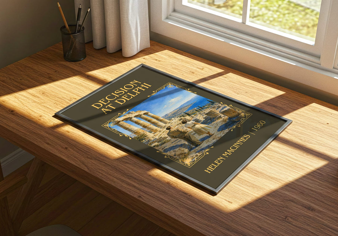Decision at Delphi Classic Book Art Print by Helen MacInnes – print on a sunlit desk