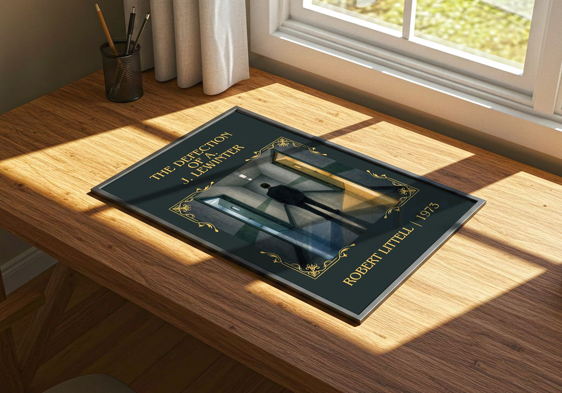 Defection of A. J. Lewinter Classic Book Art Print by Robert Littell – print on a sunlit desk
