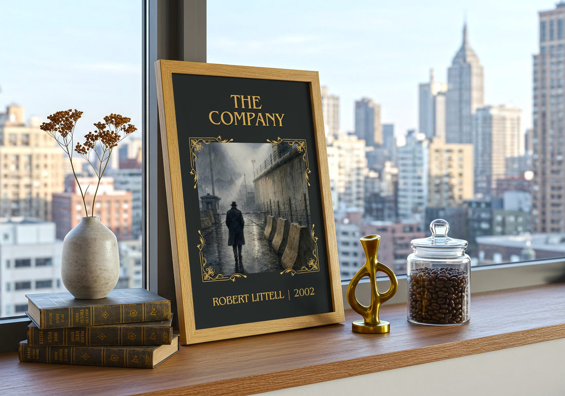 The Company Classic Book Art Print by Robert Littell – framed print on a city-view windowsill