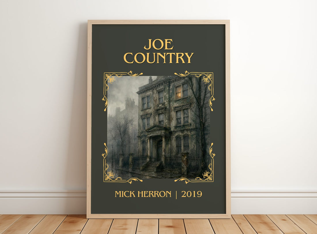 Joe Country Classic Book Art Print by Mick Herron – framed print leaning on a wooden floor