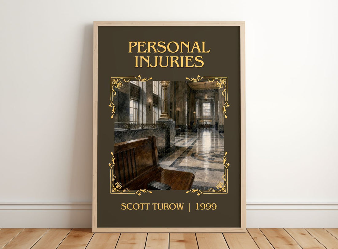 Personal Injuries Classic Book Art Print by Scott Turow – framed print leaning on a wooden floor