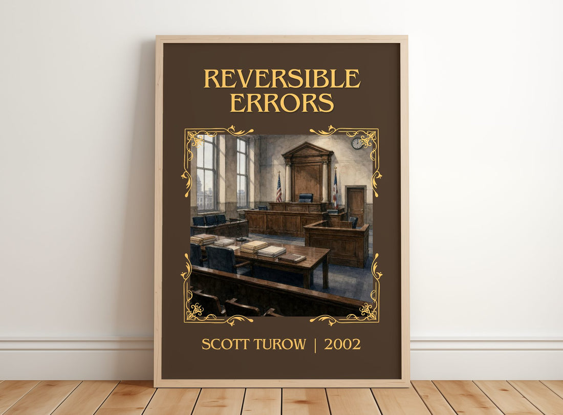 Reversible Errors Classic Book Art Print by Scott Turow – framed print leaning on a wooden floor