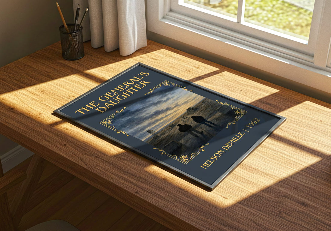 The General's Daughter Classic Book Art Print by Nelson DeMille – print on a sunlit desk