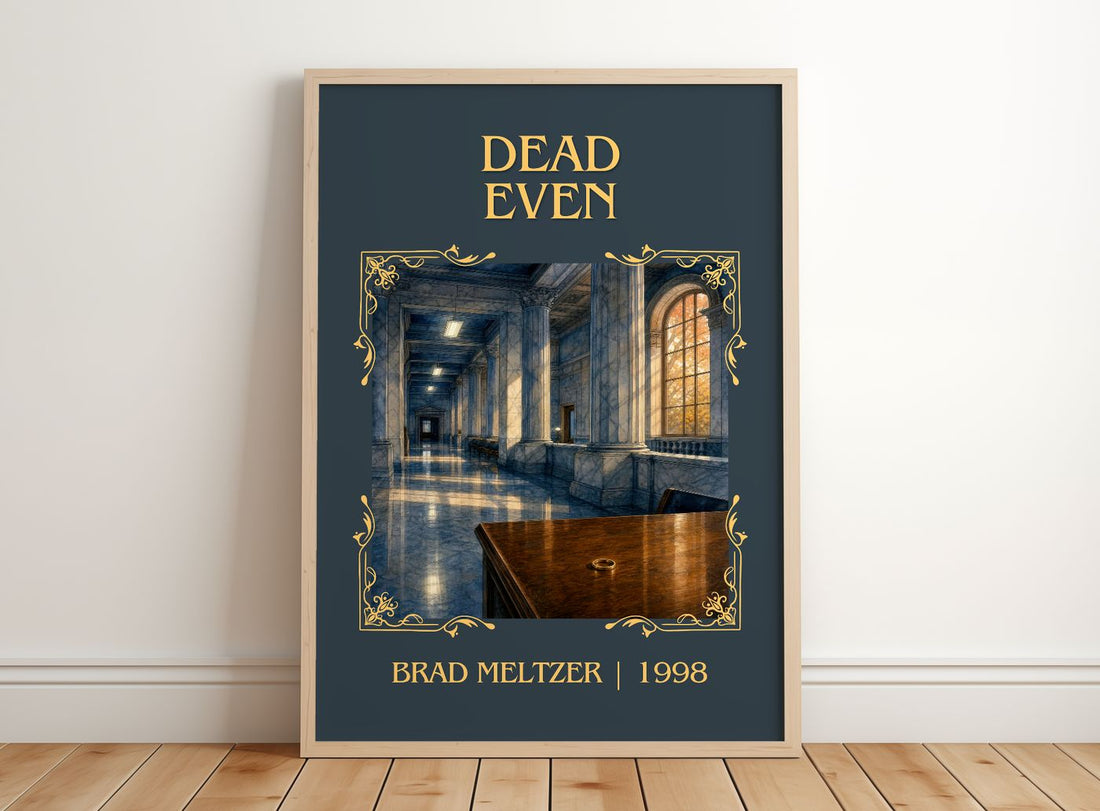 Dead Even Classic Book Art Print by Brad Meltzer – framed print leaning on a wooden floor