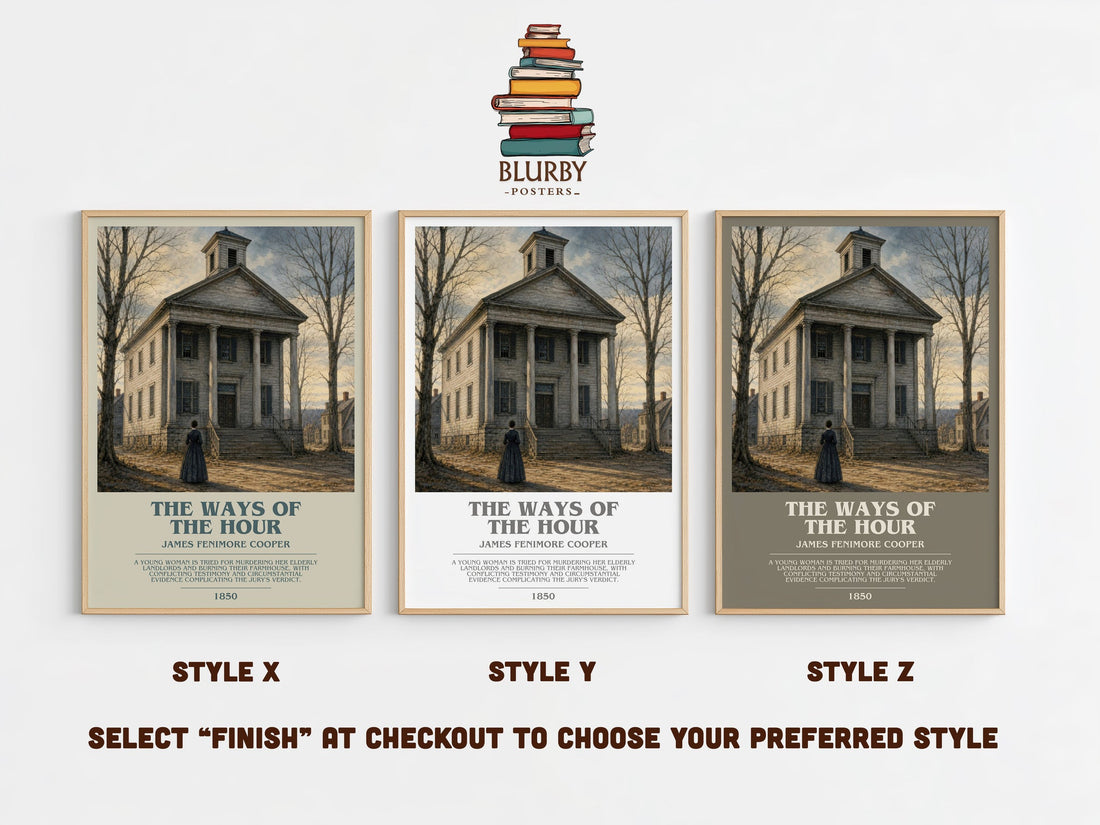 The Ways Of The Hour bookish print in frame leaning in hallway – historical fiction wall art (mockup)