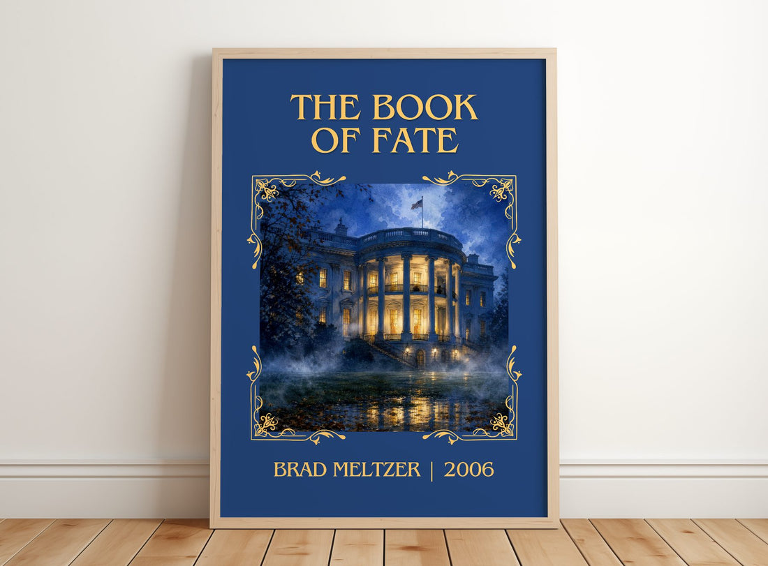 The Book of Fate Classic Book Art Print by Brad Meltzer – framed print leaning on a wooden floor