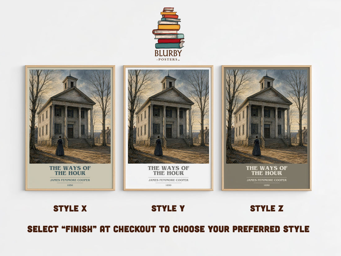 The Ways Of The Hour book cover print in frame leaning in hallway – historical fiction wall art (mockup)