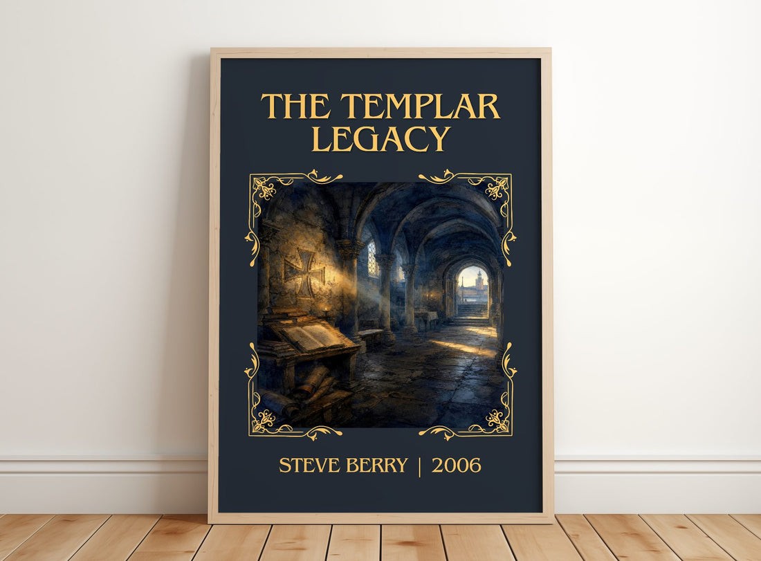 The Templar Legacy Classic Book Art Print by Steve Berry – framed print leaning on a wooden floor