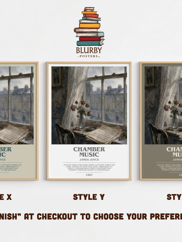 Chamber Music bookish print in frame leaning in hallway – poetry wall art