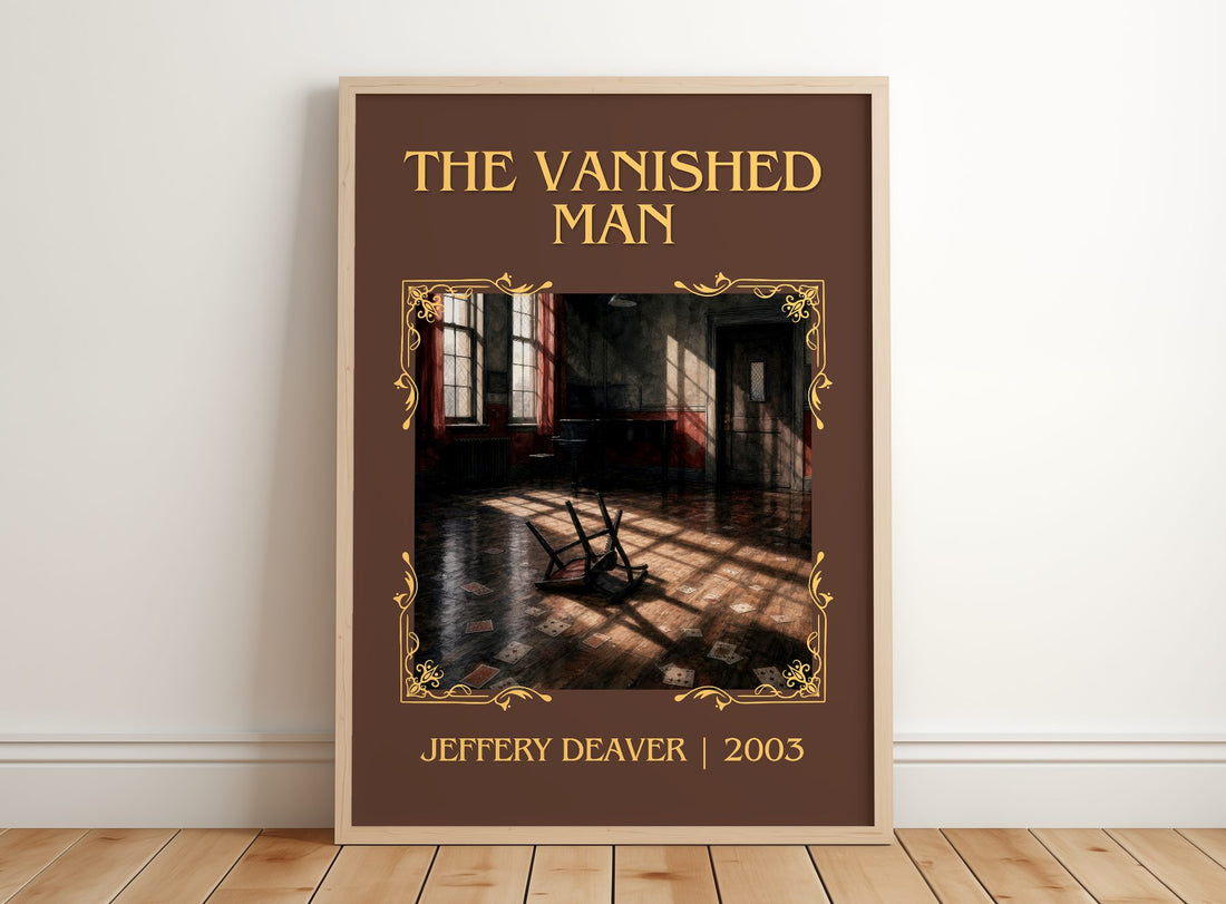 The Vanished Man Classic Book Art Print by Jeffery Deaver – framed print leaning on a wooden floor