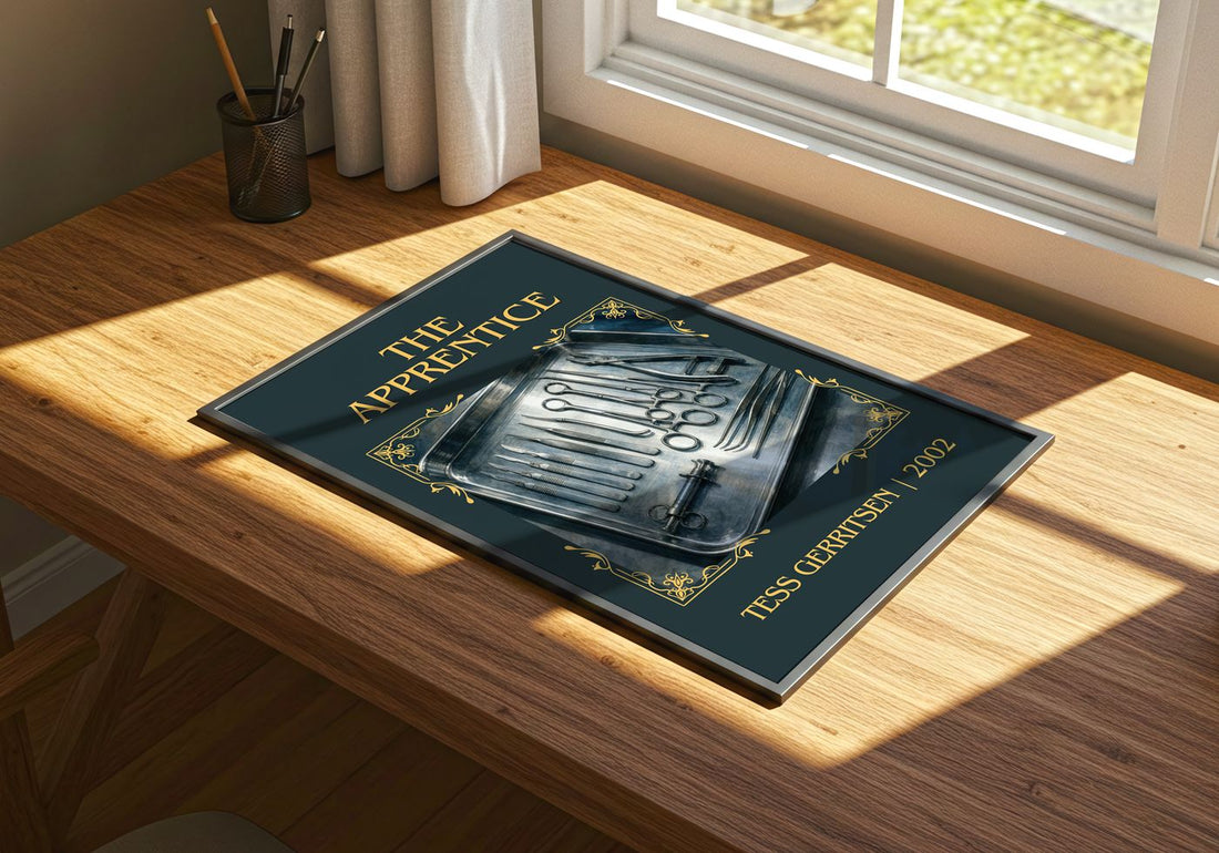 The Apprentice Classic Book Art Print by Tess Gerritsen – print on a sunlit desk