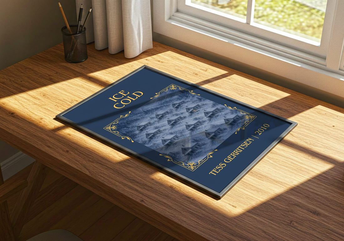 Ice Cold Classic Book Art Print by Tess Gerritsen – print on a sunlit desk