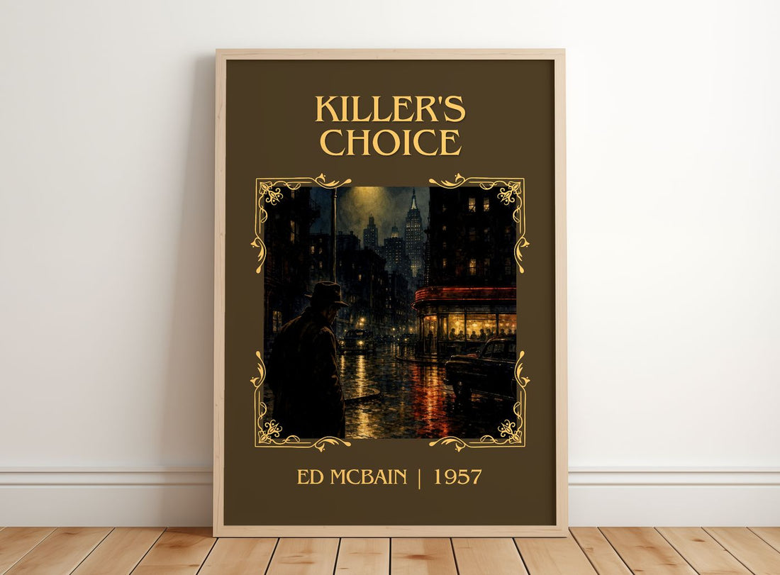 Killer's Choice Classic Book Art Print by Ed McBain – framed print leaning on a wooden floor