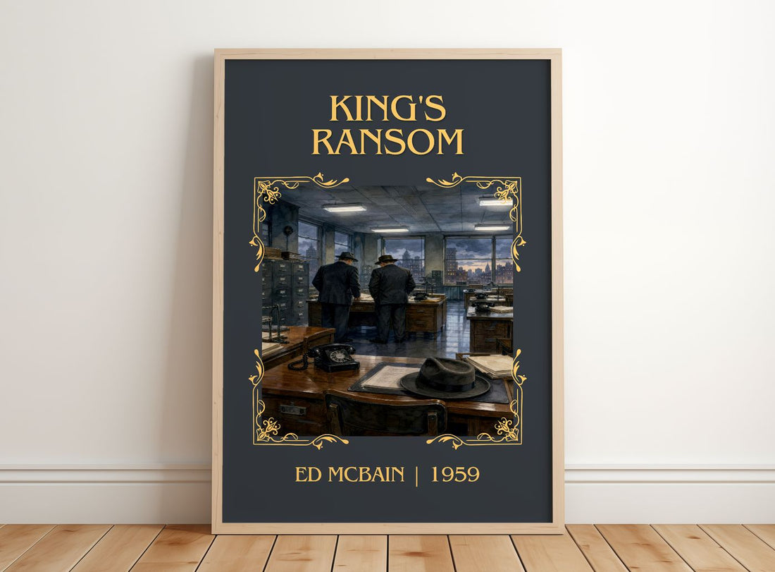 King's Ransom Classic Book Art Print by Ed McBain – framed print leaning on a wooden floor