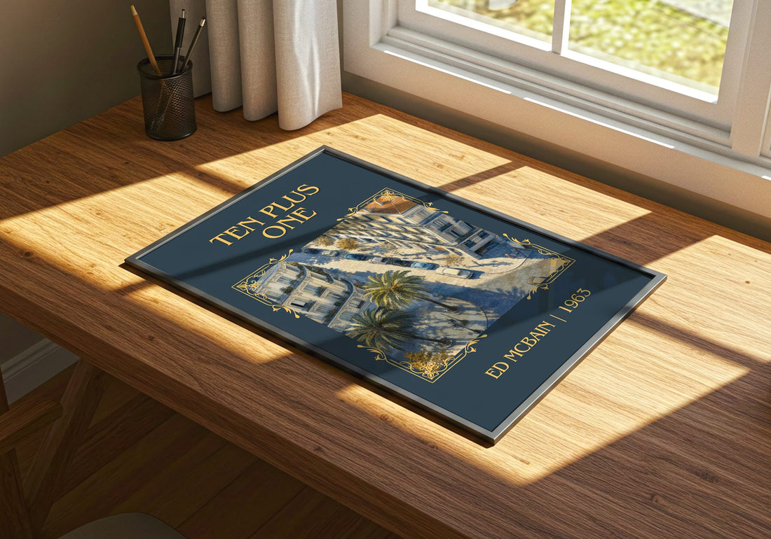 Ten Plus One Classic Book Art Print by Ed McBain – print on a sunlit desk