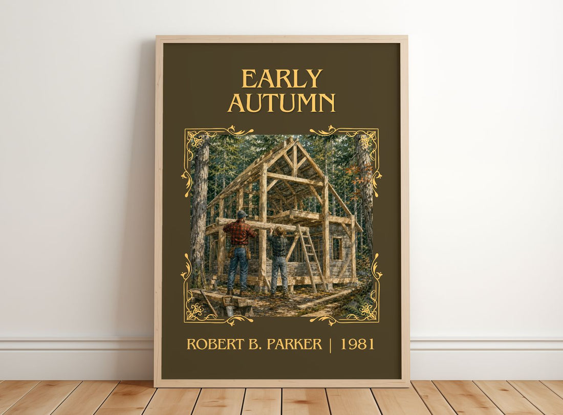 Early Autumn Classic Book Art Print by Robert B. Parker – framed print leaning on a wooden floor