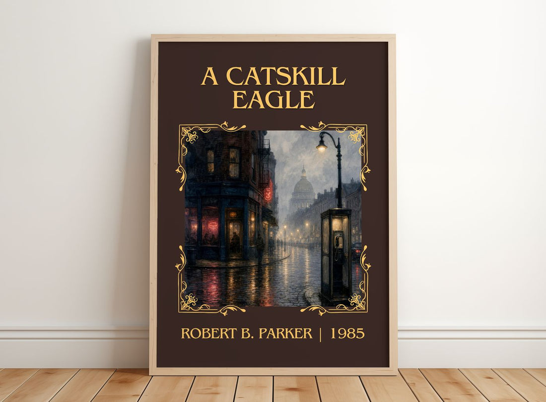 A Catskill Eagle Classic Book Art Print by Robert B. Parker – framed print leaning on a wooden floor