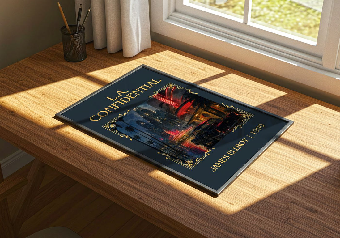 L.A. Confidential Classic Book Art Print by James Ellroy – print on a sunlit desk
