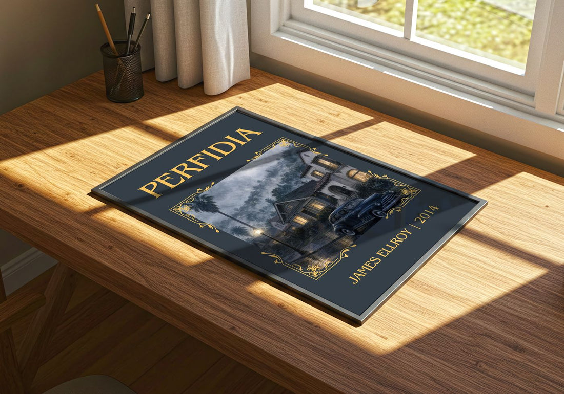 Perfidia Classic Book Art Print by James Ellroy – print on a sunlit desk