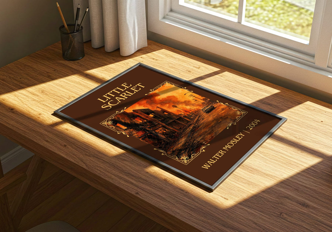 Little Scarlet Classic Book Art Print by Walter Mosley – print on a sunlit desk