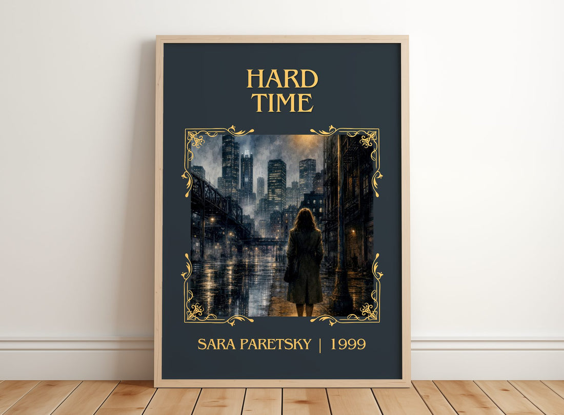 Hard Time Classic Book Art Print by Sara Paretsky – framed print leaning on a wooden floor
