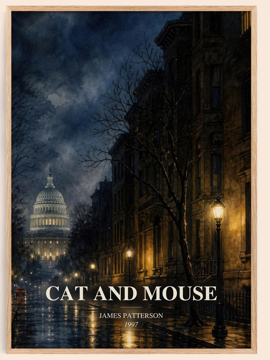 Cat And Mouse watercolour book poster by James Patterson – framed literary art print