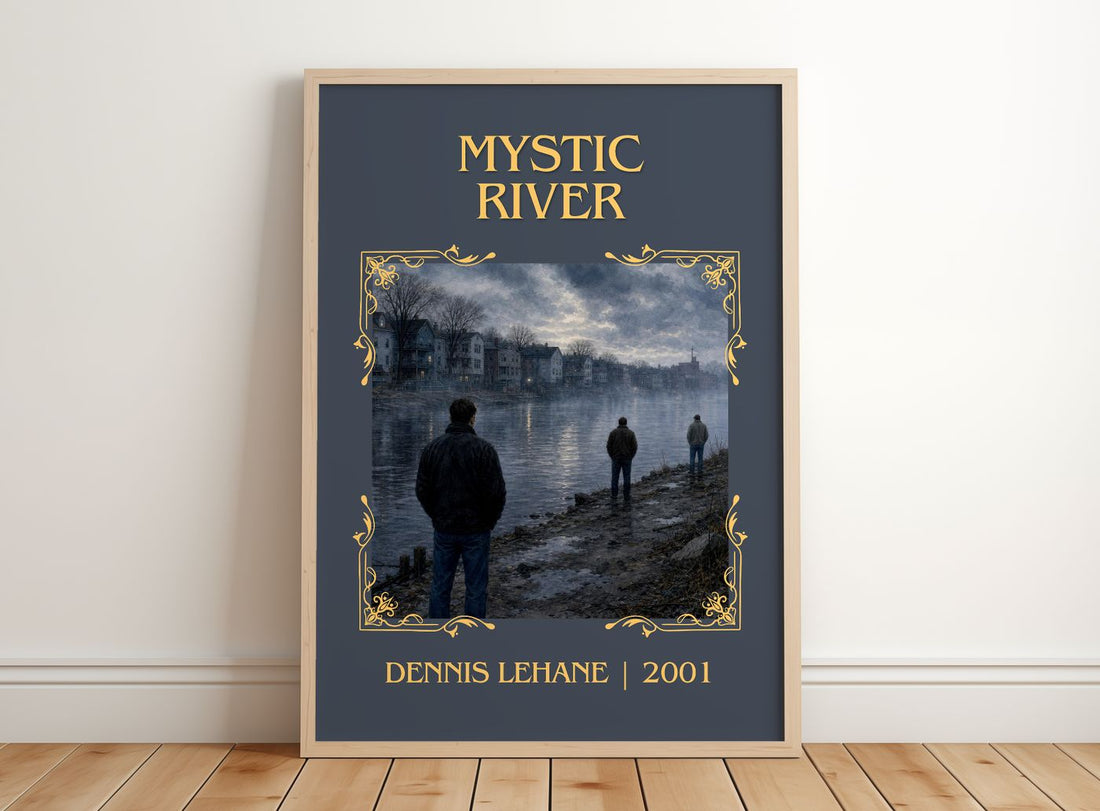 Mystic River Classic Book Art Print by Dennis Lehane – framed print leaning on a wooden floor