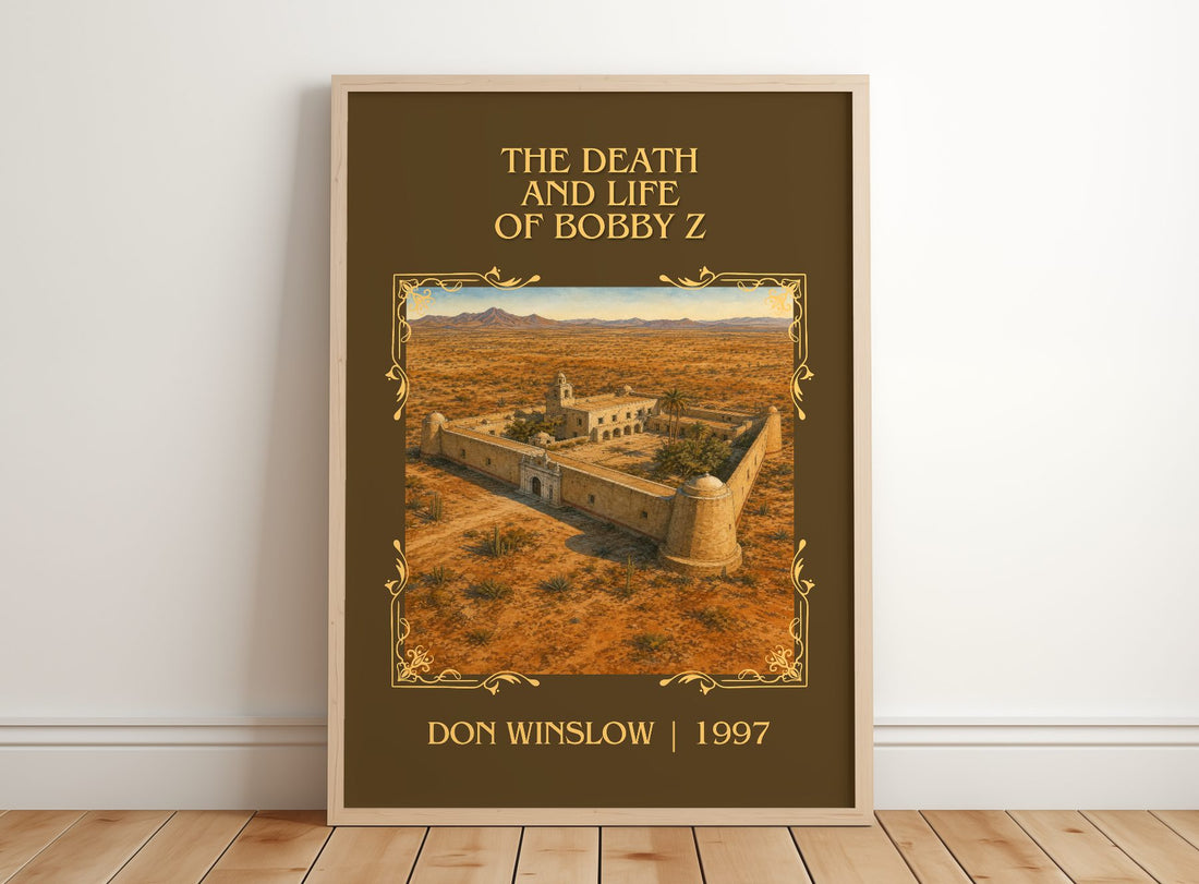 The Death and Life of Bobby Z Classic Book Art Print by Don Winslow – framed print leaning on a wooden floor