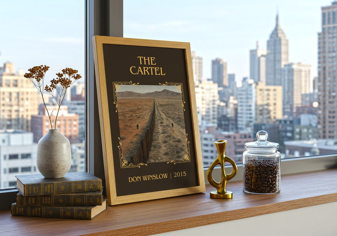 The Cartel Classic Book Art Print by Don Winslow – framed print on a city-view windowsill