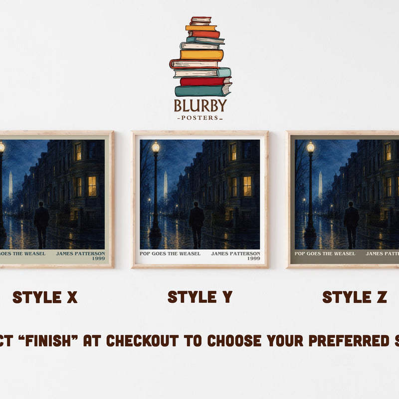 Pop Goes The Weasel literary print in frame leaning in hallway – thriller wall art