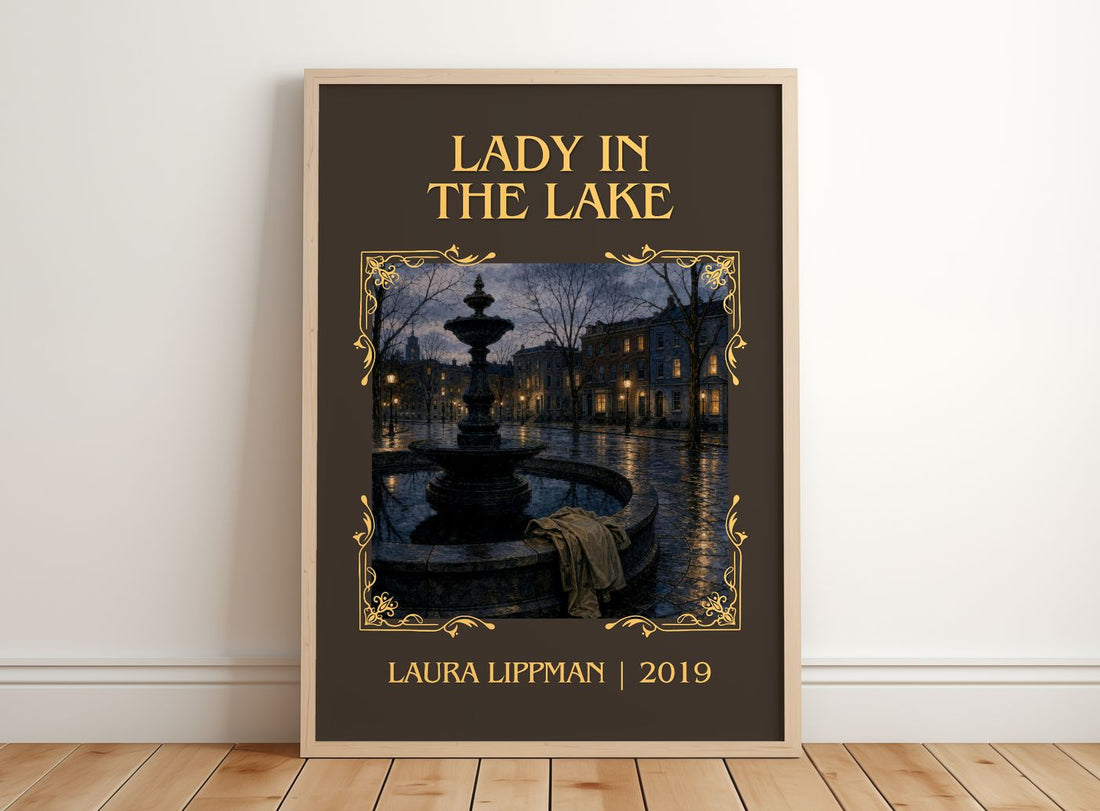 Lady in the Lake Classic Book Art Print by Laura Lippman – framed print leaning on a wooden floor