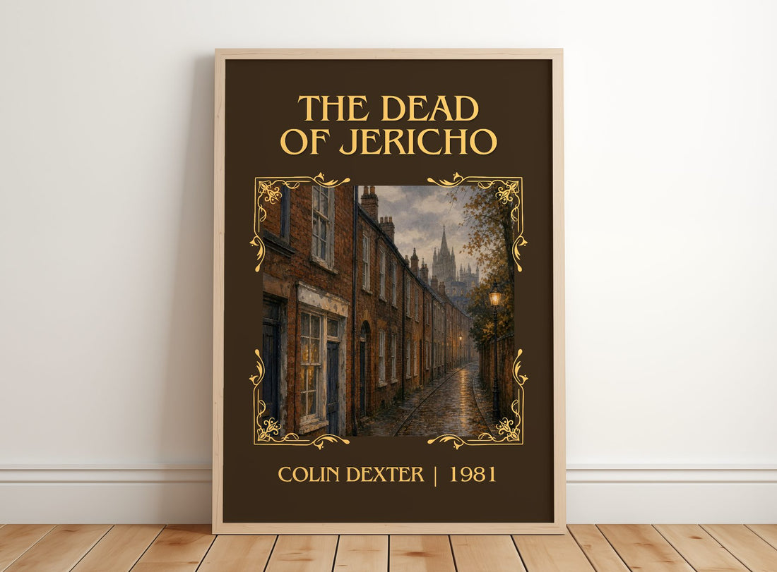 The Dead of Jericho Classic Book Art Print by Colin Dexter – framed print leaning on a wooden floor