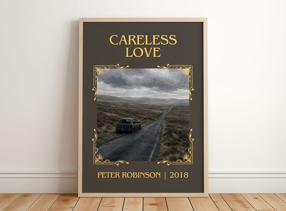 Careless Love Classic Book Art Print by Peter Robinson – framed print leaning on a wooden floor