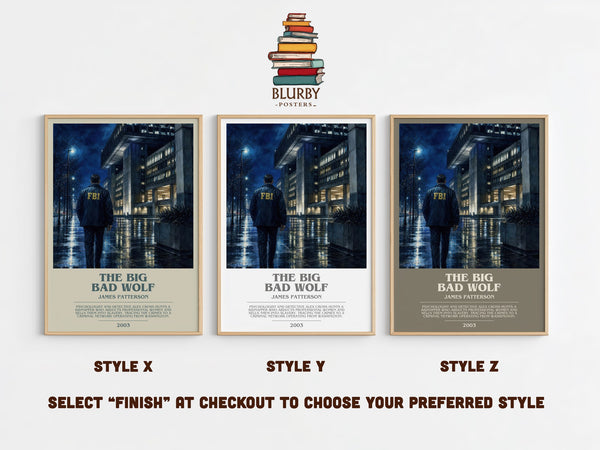 The Big Bad Wolf bookish print in frame leaning in hallway – thriller wall art